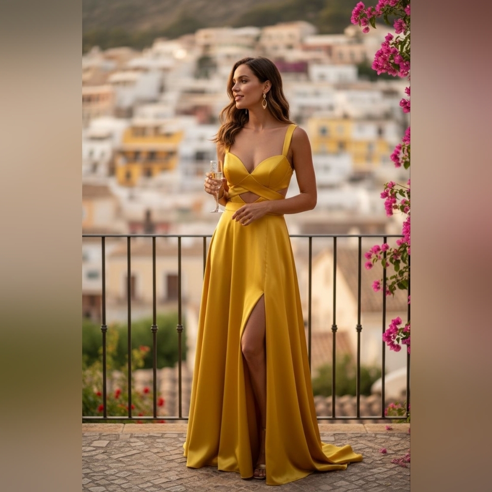 Elegant Mustard Yellow Prom/Formal Dress with Front Slit